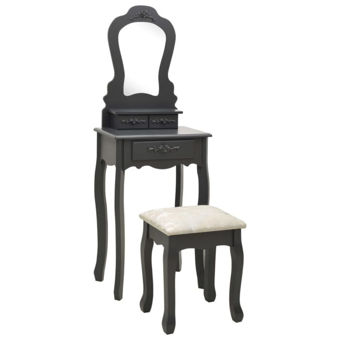 Ensemble de coiffeuse avec tabouret Gris 50x59x136 cm Paulownia – Image 1