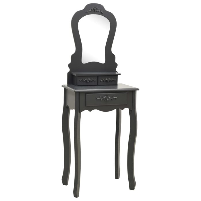 Ensemble de coiffeuse avec tabouret Gris 50x59x136 cm Paulownia – Image 2