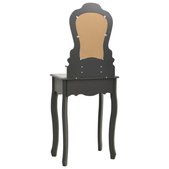 Ensemble de coiffeuse avec tabouret Gris 50x59x136 cm Paulownia – Image 5