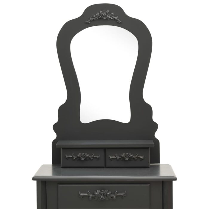 Ensemble de coiffeuse avec tabouret Gris 50x59x136 cm Paulownia – Image 6