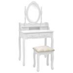 Ensemble de coiffeuse avec tabouret Blanc 75x69x140cm Paulownia