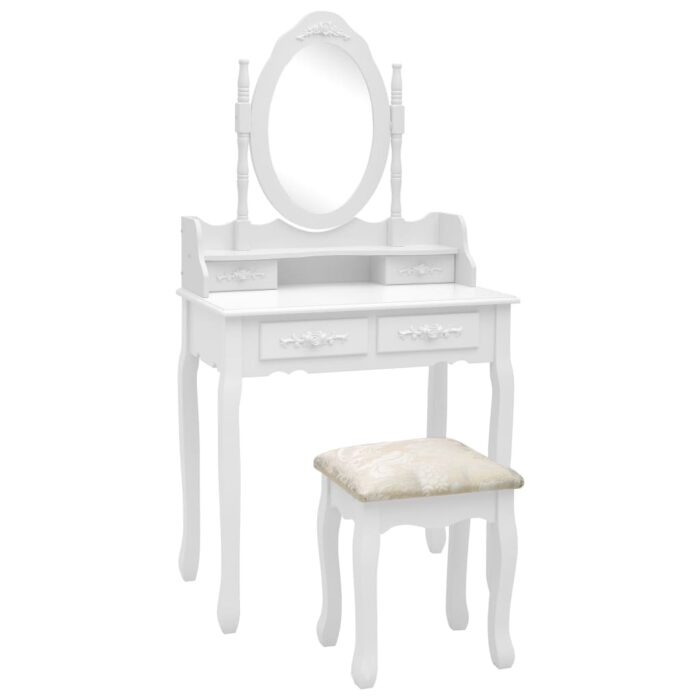 Ensemble de coiffeuse avec tabouret Blanc 75x69x140cm Paulownia – Image 1