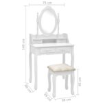 Ensemble de coiffeuse avec tabouret Blanc 75x69x140cm Paulownia – Image 10