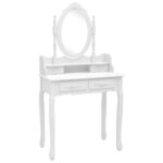Ensemble de coiffeuse avec tabouret Blanc 75x69x140cm Paulownia – Image 2