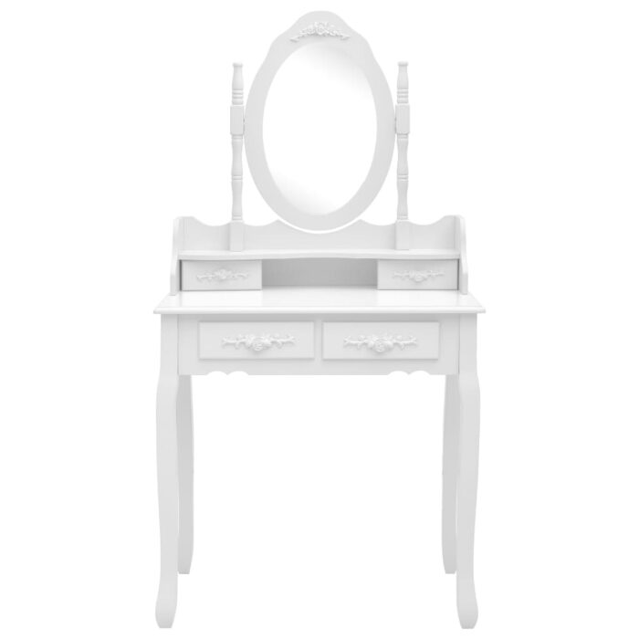 Ensemble de coiffeuse avec tabouret Blanc 75x69x140cm Paulownia – Image 3