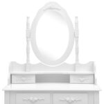 Ensemble de coiffeuse avec tabouret Blanc 75x69x140cm Paulownia – Image 6