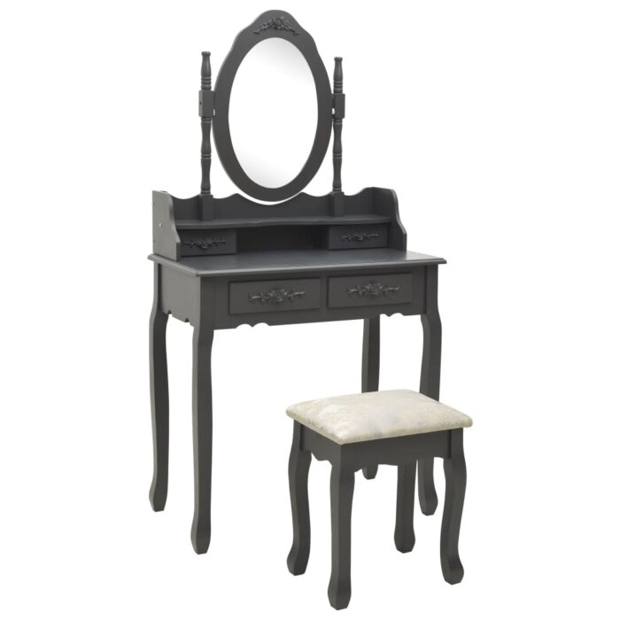 Ensemble de coiffeuse avec tabouret Gris 75x69x140 cm Paulownia – Image 1