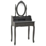 Ensemble de coiffeuse avec tabouret Gris 75x69x140 cm Paulownia – Image 2