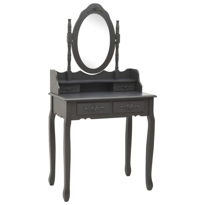 Ensemble de coiffeuse avec tabouret Gris 75x69x140 cm Paulownia – Image 2