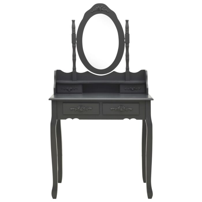 Ensemble de coiffeuse avec tabouret Gris 75x69x140 cm Paulownia – Image 3