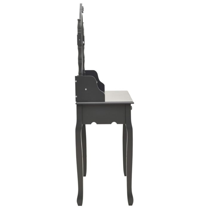 Ensemble de coiffeuse avec tabouret Gris 75x69x140 cm Paulownia – Image 4