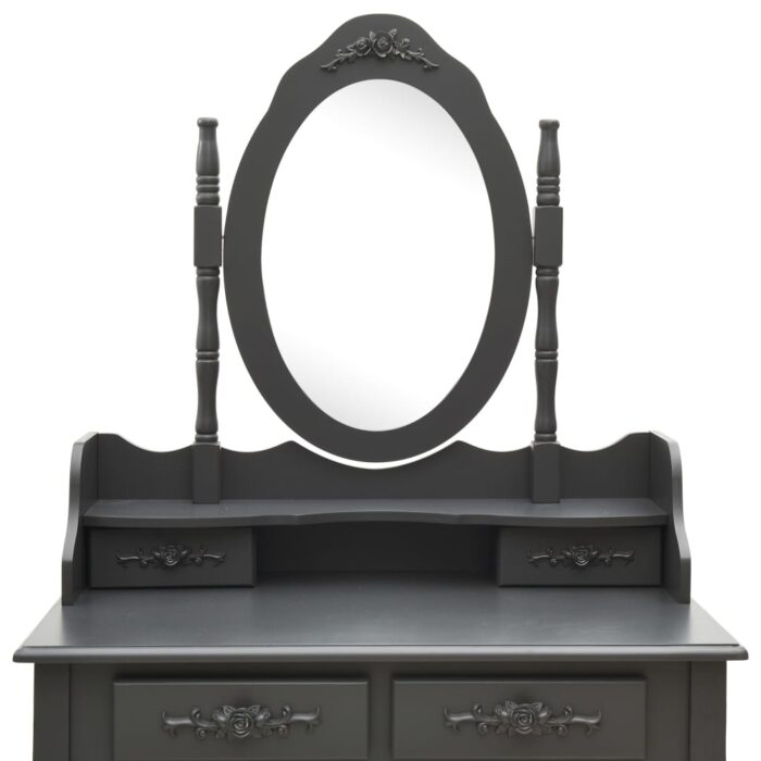 Ensemble de coiffeuse avec tabouret Gris 75x69x140 cm Paulownia – Image 6
