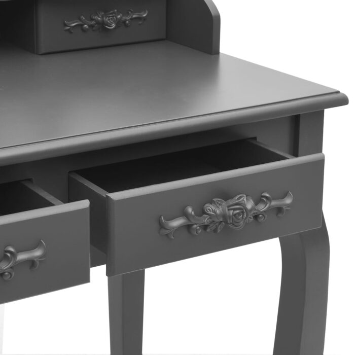 Ensemble de coiffeuse avec tabouret Gris 75x69x140 cm Paulownia – Image 7