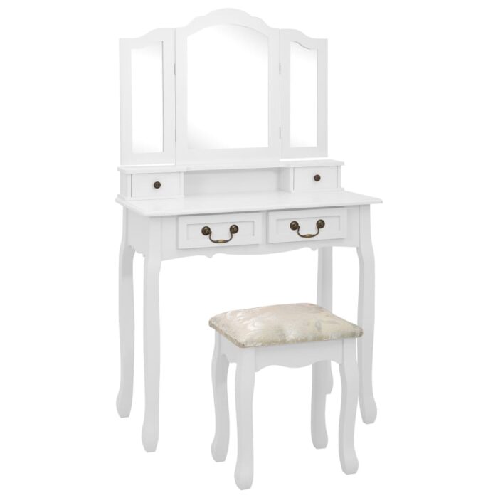 Ensemble de coiffeuse avec tabouret Blanc 80x69x141cm Paulownia – Image 1