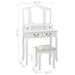 Ensemble de coiffeuse avec tabouret Blanc 80x69x141cm Paulownia – Image 11