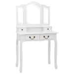 Ensemble de coiffeuse avec tabouret Blanc 80x69x141cm Paulownia – Image 2