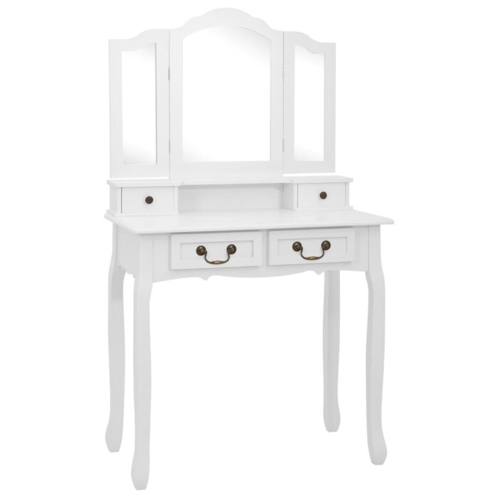 Ensemble de coiffeuse avec tabouret Blanc 80x69x141cm Paulownia – Image 2