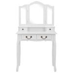 Ensemble de coiffeuse avec tabouret Blanc 80x69x141cm Paulownia – Image 3