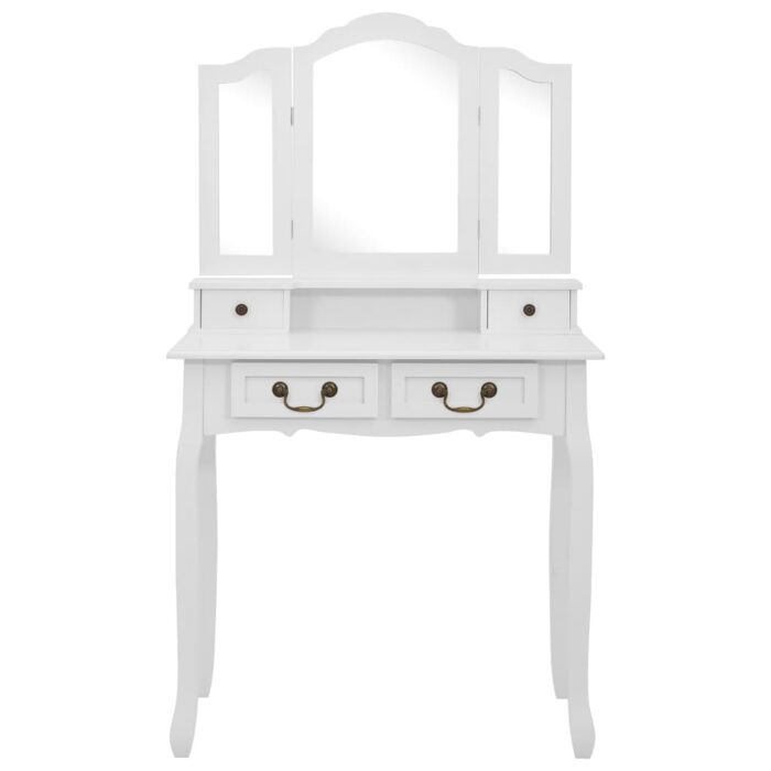 Ensemble de coiffeuse avec tabouret Blanc 80x69x141cm Paulownia – Image 3