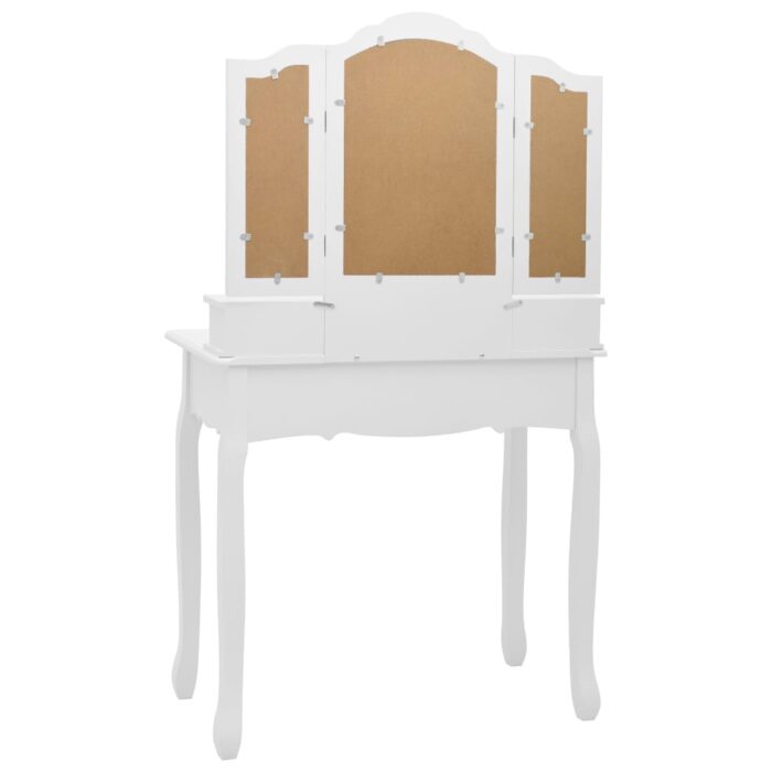 Ensemble de coiffeuse avec tabouret Blanc 80x69x141cm Paulownia – Image 5