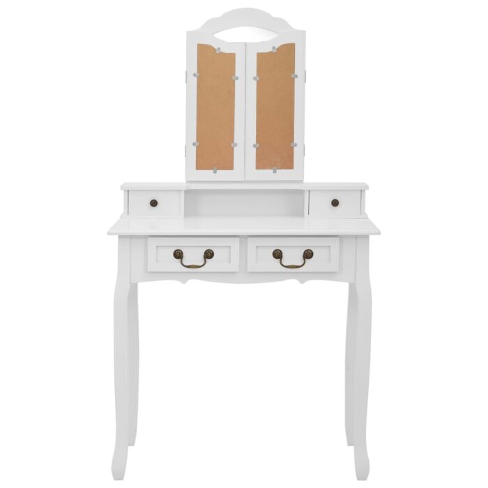 Ensemble de coiffeuse avec tabouret Blanc 80x69x141cm Paulownia – Image 6