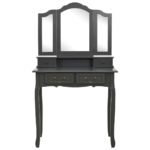 Ensemble de coiffeuse avec tabouret Gris 80x69x141 cm Paulownia – Image 3