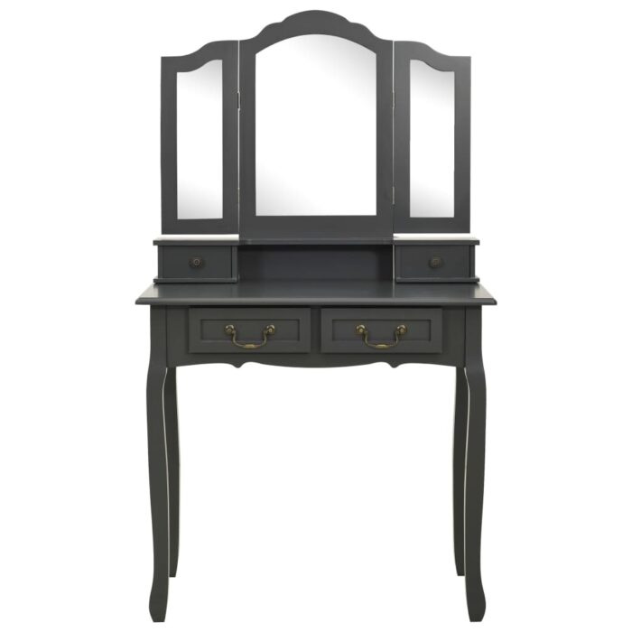 Ensemble de coiffeuse avec tabouret Gris 80x69x141 cm Paulownia – Image 3