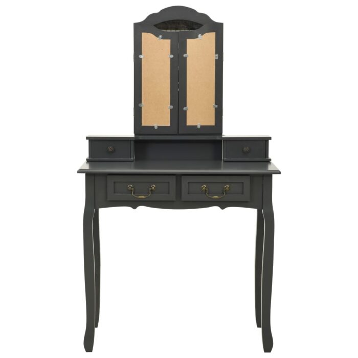 Ensemble de coiffeuse avec tabouret Gris 80x69x141 cm Paulownia – Image 4