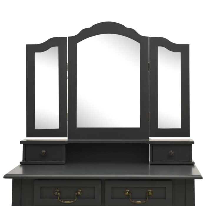 Ensemble de coiffeuse avec tabouret Gris 80x69x141 cm Paulownia – Image 7