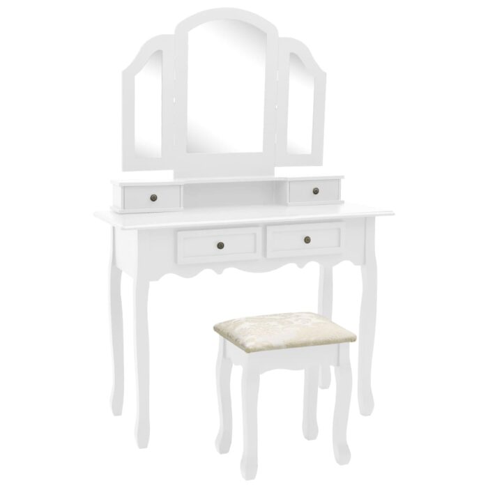 Ensemble de coiffeuse et tabouret Blanc 100x40x146 cm Paulownia – Image 1