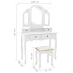Ensemble de coiffeuse et tabouret Blanc 100x40x146 cm Paulownia – Image 11