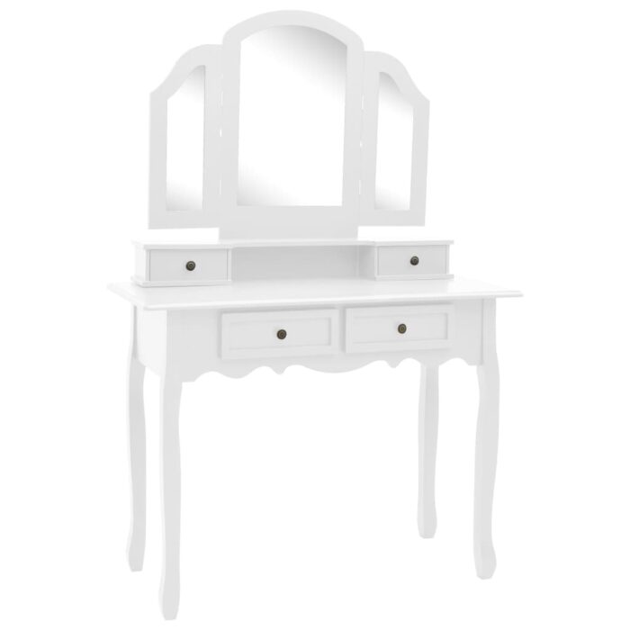 Ensemble de coiffeuse et tabouret Blanc 100x40x146 cm Paulownia – Image 2