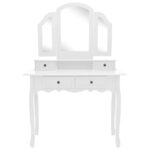 Ensemble de coiffeuse et tabouret Blanc 100x40x146 cm Paulownia – Image 3