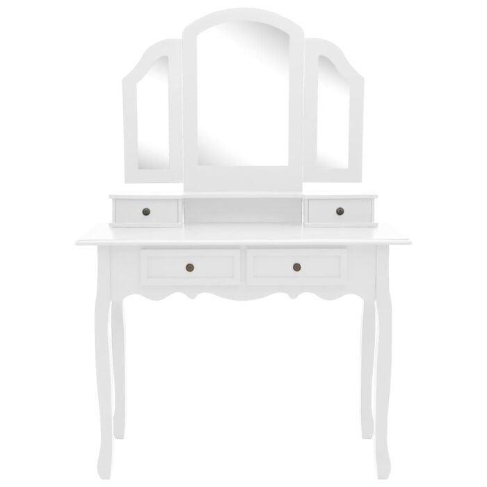 Ensemble de coiffeuse et tabouret Blanc 100x40x146 cm Paulownia – Image 3