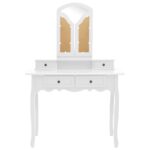Ensemble de coiffeuse et tabouret Blanc 100x40x146 cm Paulownia – Image 4