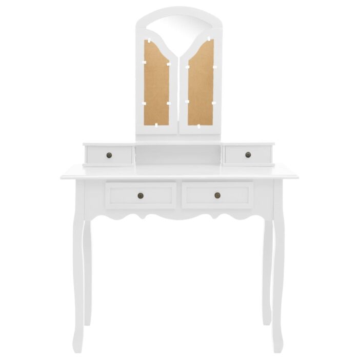 Ensemble de coiffeuse et tabouret Blanc 100x40x146 cm Paulownia – Image 4