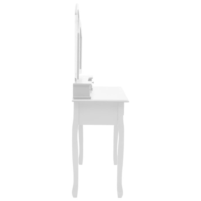 Ensemble de coiffeuse et tabouret Blanc 100x40x146 cm Paulownia – Image 5