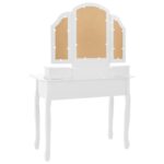 Ensemble de coiffeuse et tabouret Blanc 100x40x146 cm Paulownia – Image 6
