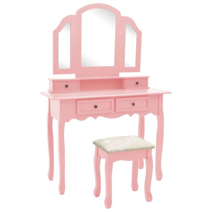 Ensemble de coiffeuse et tabouret Rose 100x40x146 cm Paulownia – Image 1