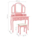 Ensemble de coiffeuse et tabouret Rose 100x40x146 cm Paulownia – Image 11