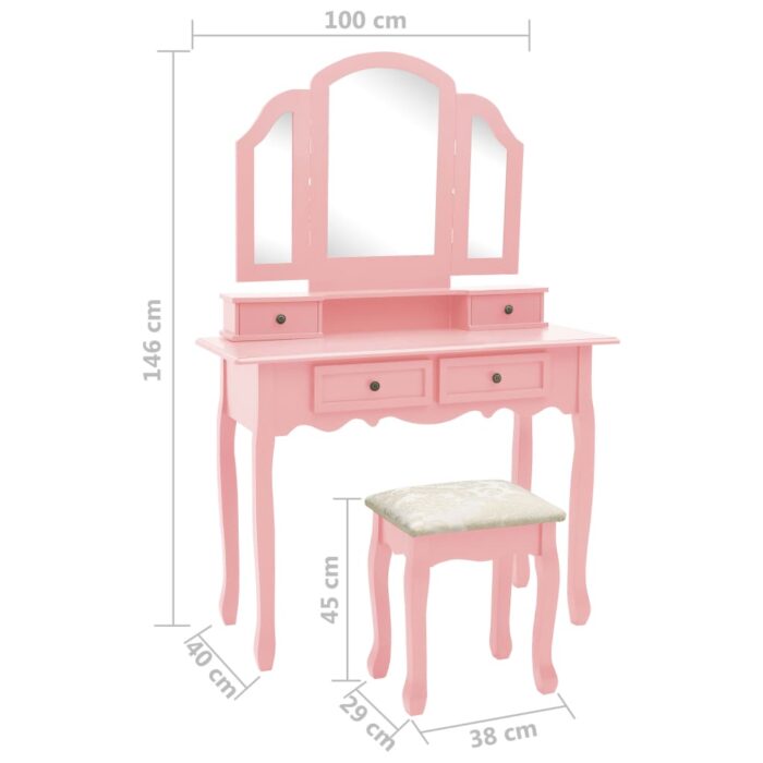 Ensemble de coiffeuse et tabouret Rose 100x40x146 cm Paulownia – Image 11