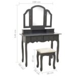 Ensemble de coiffeuse avec tabouret Gris 100x40x146cm Paulownia – Image 11