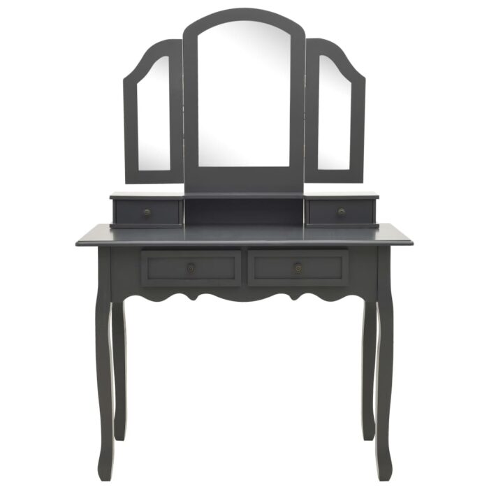 Ensemble de coiffeuse avec tabouret Gris 100x40x146cm Paulownia – Image 2