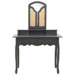 Ensemble de coiffeuse avec tabouret Gris 100x40x146cm Paulownia – Image 3