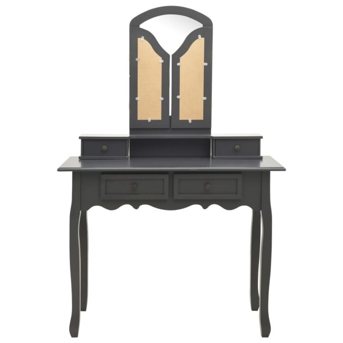Ensemble de coiffeuse avec tabouret Gris 100x40x146cm Paulownia – Image 3