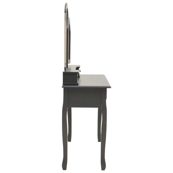 Ensemble de coiffeuse avec tabouret Gris 100x40x146cm Paulownia – Image 4