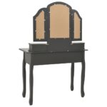 Ensemble de coiffeuse avec tabouret Gris 100x40x146cm Paulownia – Image 5
