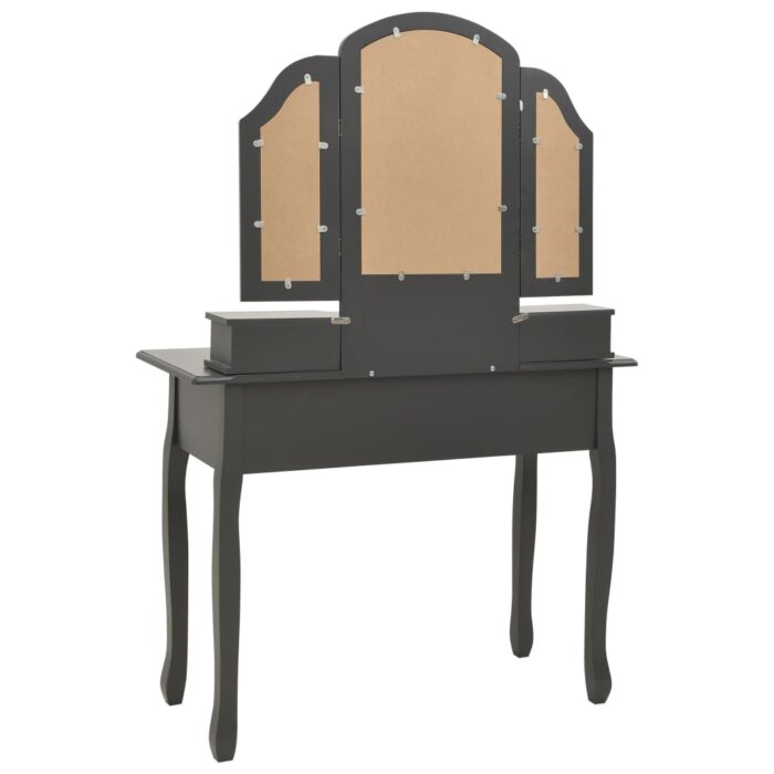 Ensemble de coiffeuse avec tabouret Gris 100x40x146cm Paulownia – Image 5