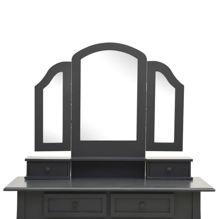 Ensemble de coiffeuse avec tabouret Gris 100x40x146cm Paulownia – Image 6