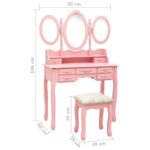 Coiffeuse avec tabouret et miroir pliable en 3 Rose – Image 11